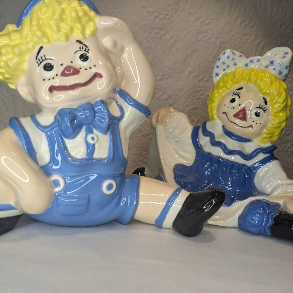 Ceramic Decor - Vintage 1970s Byron Molds Raggedy Ann & Andy Hand painted